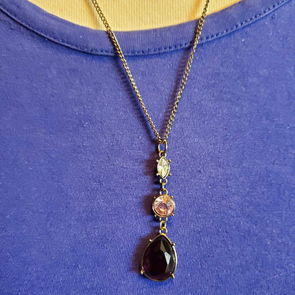 20" Gunmetal Rhinestone Drop Pendant Necklace NWT